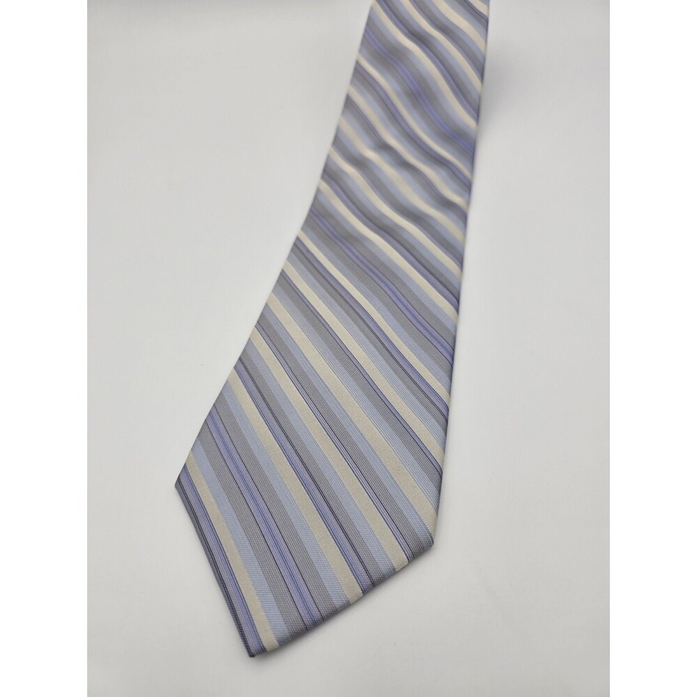 Perry Ellis Portfolio Men's Silk Tie Purple Gray Blue Cream Striped Necktie